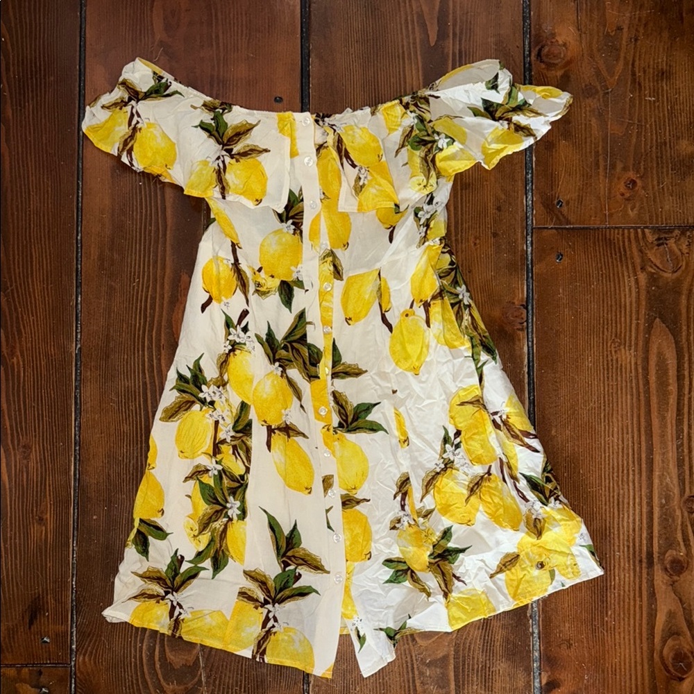 Off-Shoulder Lemon Print Dress